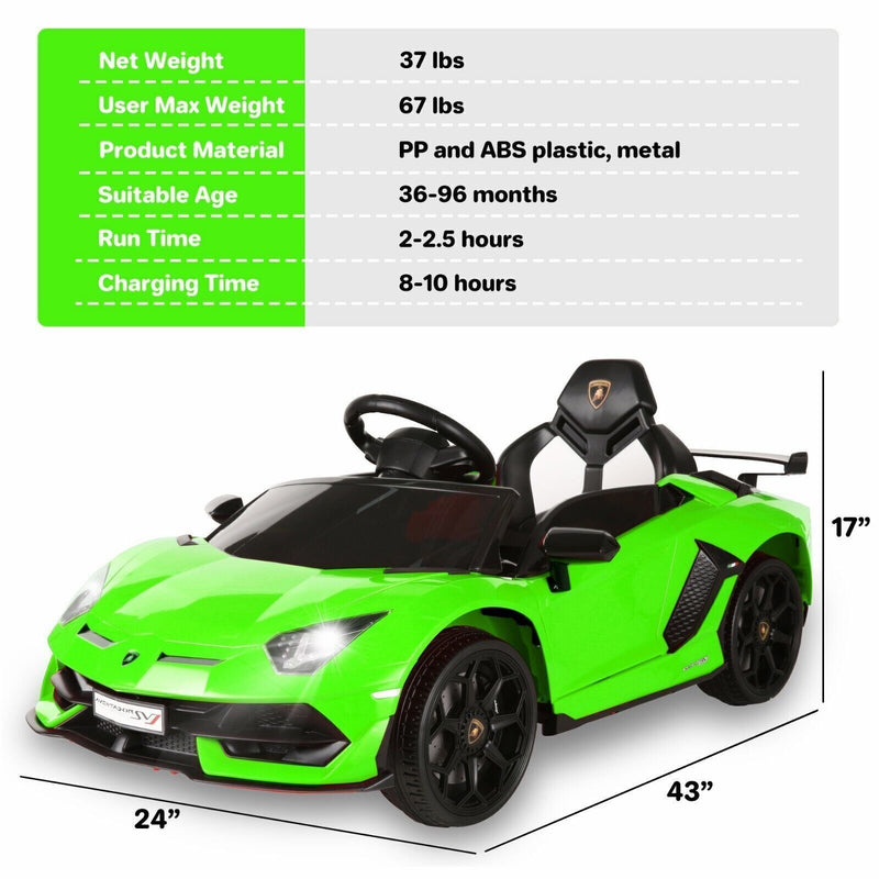 Licensed Lamborghini Aventador 12V Ride-On Car with 7Ah Battery and 3 Speed Options for Kids