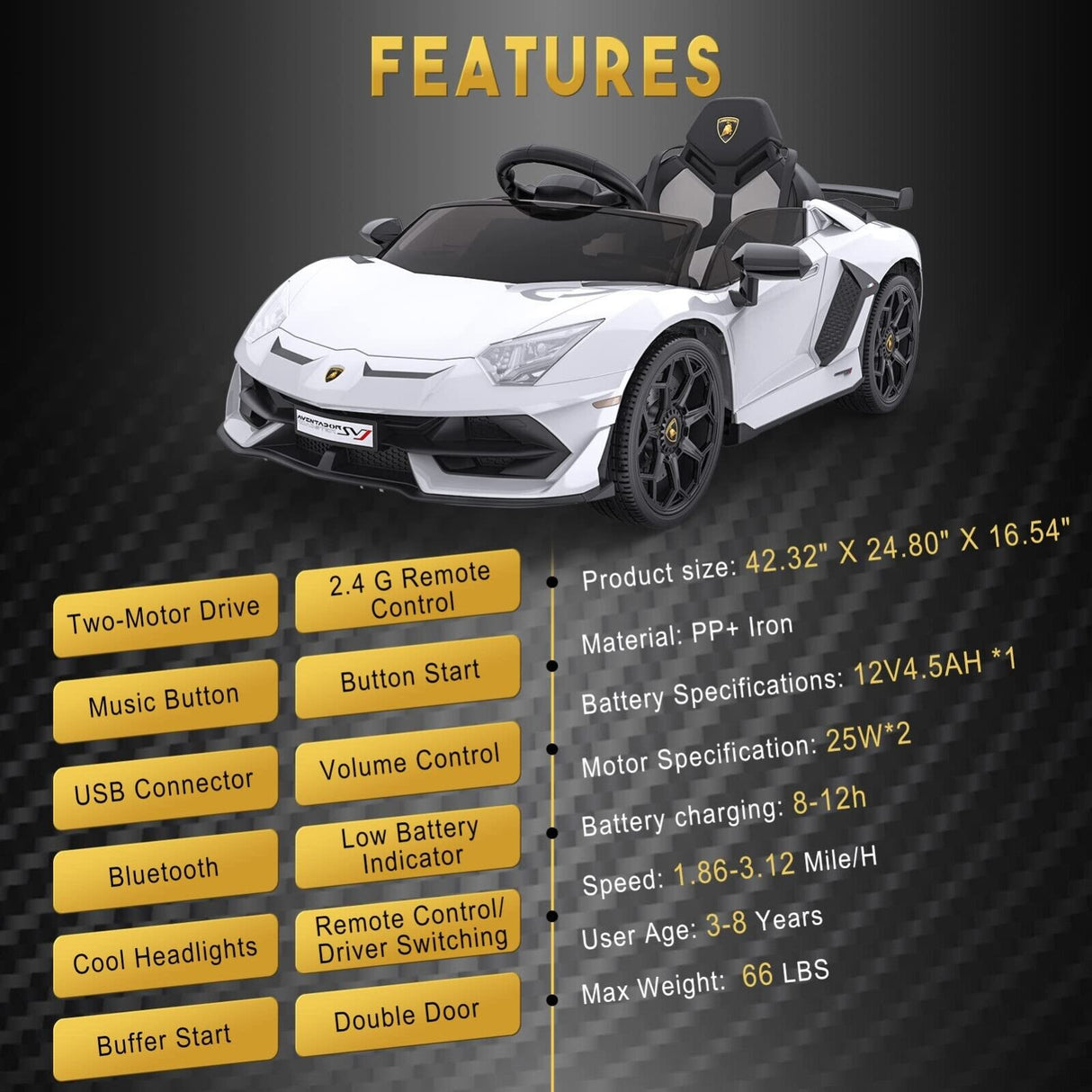 12V Licensed Lamborghini/McLaren Kids Ride On Car with Remote Control - Electric Gift for Children