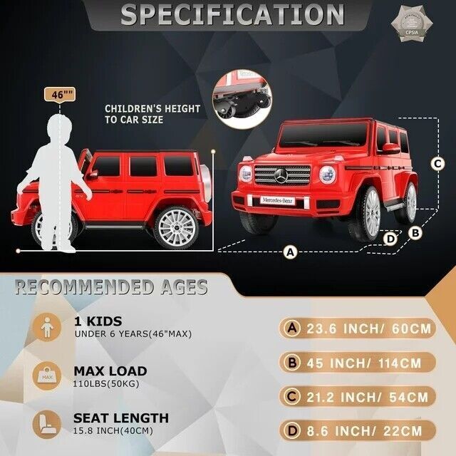 Licensed Mercedes-Benz G500 12V Electric Ride-On Car for Kids with Remote Control