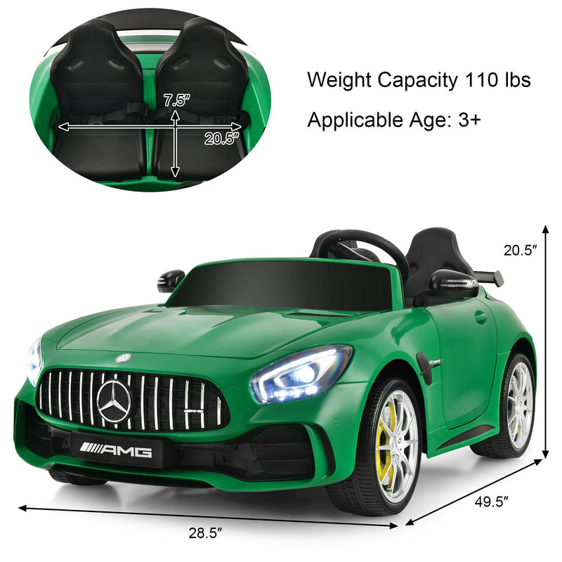 12V Mercedes Benz AMG GTR Kids Ride On Car with Remote Control and LED Lights in Green