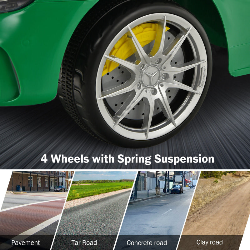 12V Mercedes Benz AMG GTR Kids Ride On Car with Remote Control and LED Lights in Green