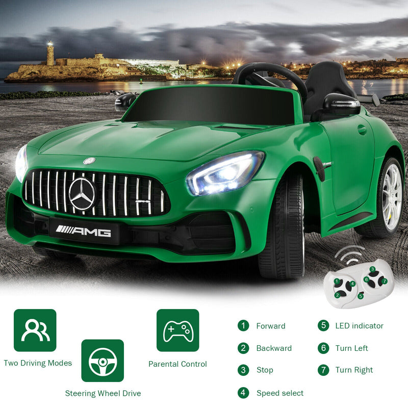 12V Mercedes Benz AMG GTR Kids Ride On Car with Remote Control and LED Lights in Green