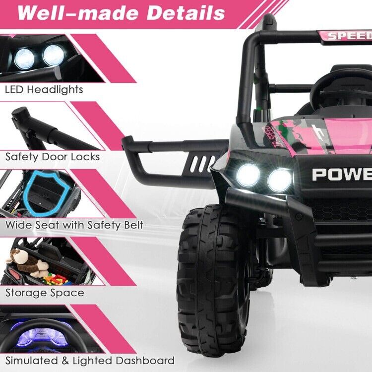 12V Off-Road Truck Ride-On Toy for Kids with Remote Control, LED Lights, and Music