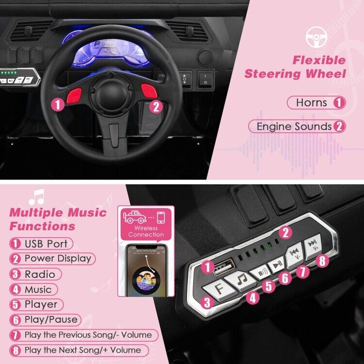 12V Off-Road Truck Ride-On Toy for Kids with Remote Control, LED Lights, and Music