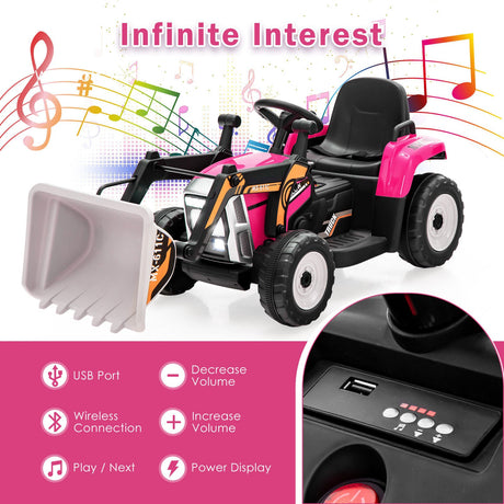 12V Pink Battery-Powered Excavator with Adjustable Arm for Kids