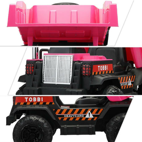 12V Pink Battery-Powered Ride-On Dump Truck Toy for Kids