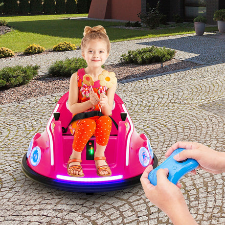 12V Pink Bumper Car with Remote Control, LED Lights, and Music for Kids