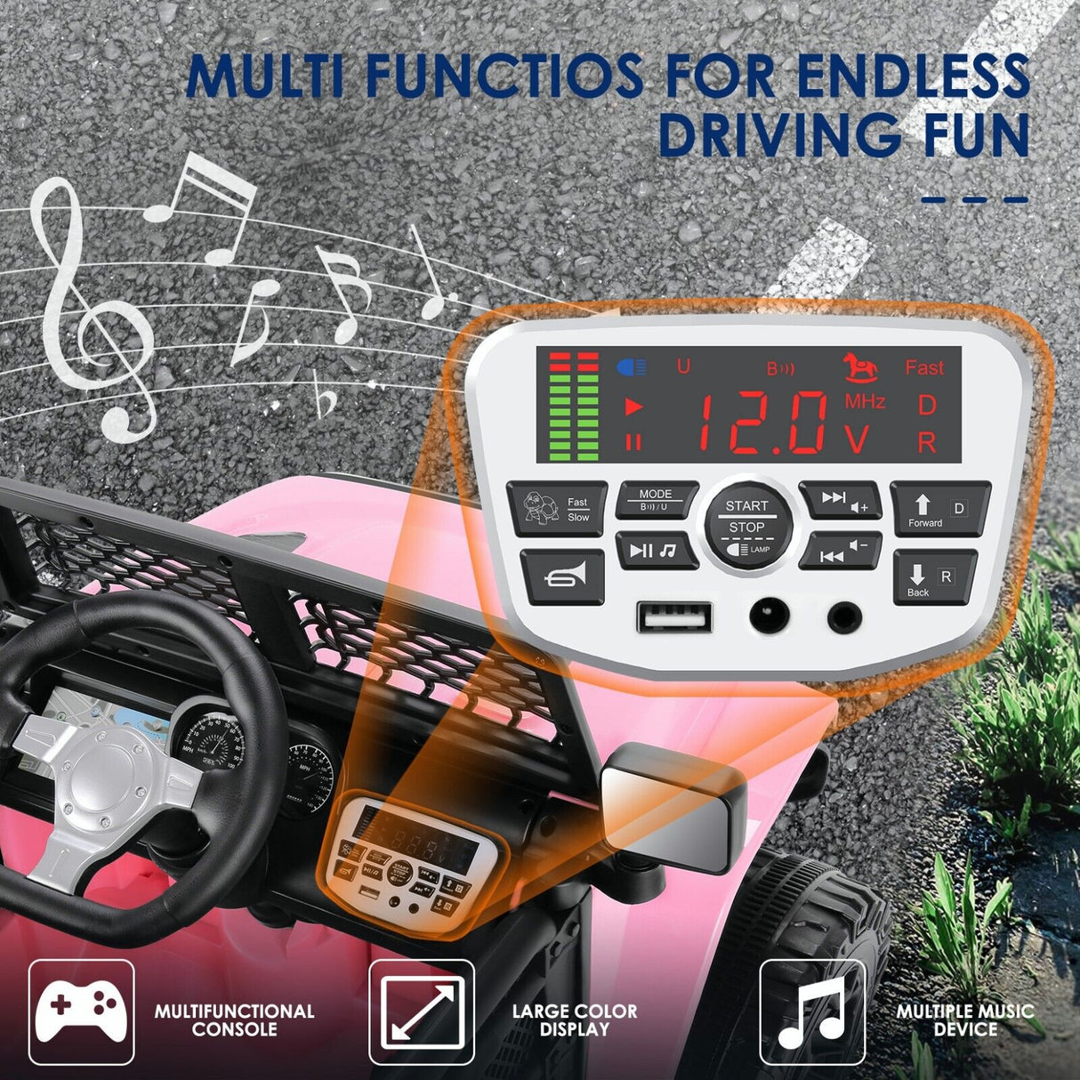 12V Pink Electric Ride-On Car for Kids with Remote Control