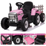 12V Pink Electric Ride-On Tractor with Trailer Bucket for Kids