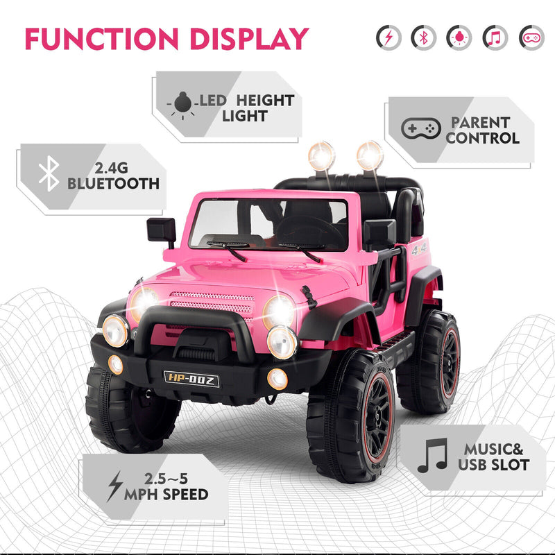 12V Pink Kids Ride on Truck with MP3, LED Light, RC, and Cover - Black