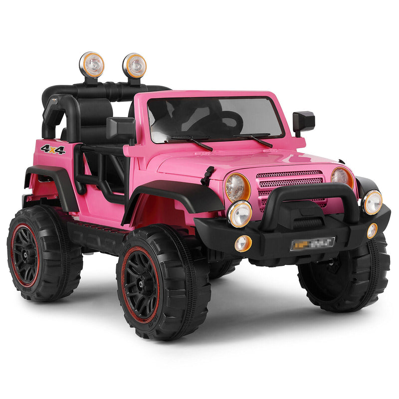 12V Pink Kids Ride on Truck with MP3, LED Light, RC, and Cover - Black