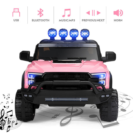 12V Pink Kids Ride On Truck with RC, LED, MP3, and 6 Wheels