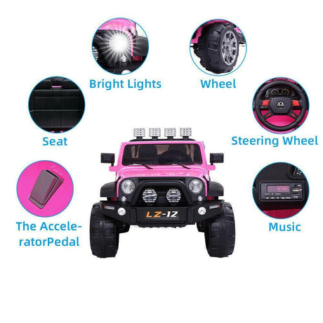 12V Pink Ride On Car for Kids with Music, Remote Control, and Wheels - Perfect Xmas Gift