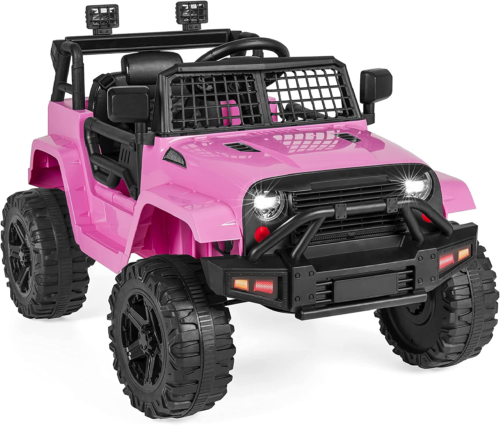 12V Pink Ride-On Truck Toy Car with 3 Speeds and LED Lights for Kids