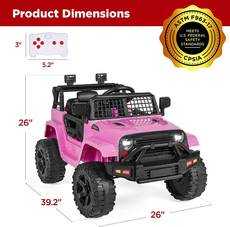 12V Pink Ride-On Truck Toy Car with 3 Speeds and LED Lights for Kids
