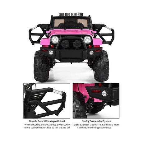12V Pink Ride On Truck with Remote Control, MP3 Music, and LED Lights for Kids