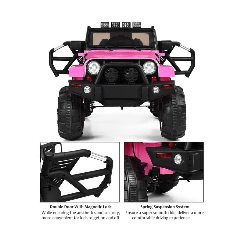12V Pink Ride On Truck with Remote Control, MP3 Music, and LED Lights for Kids