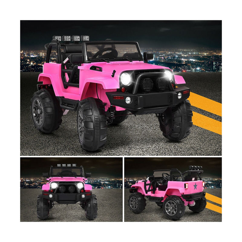 12V Pink Ride On Truck with Remote Control, MP3 Music, and LED Lights for Kids