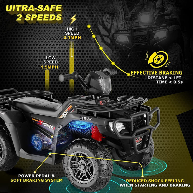 12V Quad ATV Electric Ride-On Car for Kids 3-7 Years Old - 2 Speeds