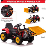 12V RC Excavator Ride-On Tractor with Music, Headlights, and Horn for Kids