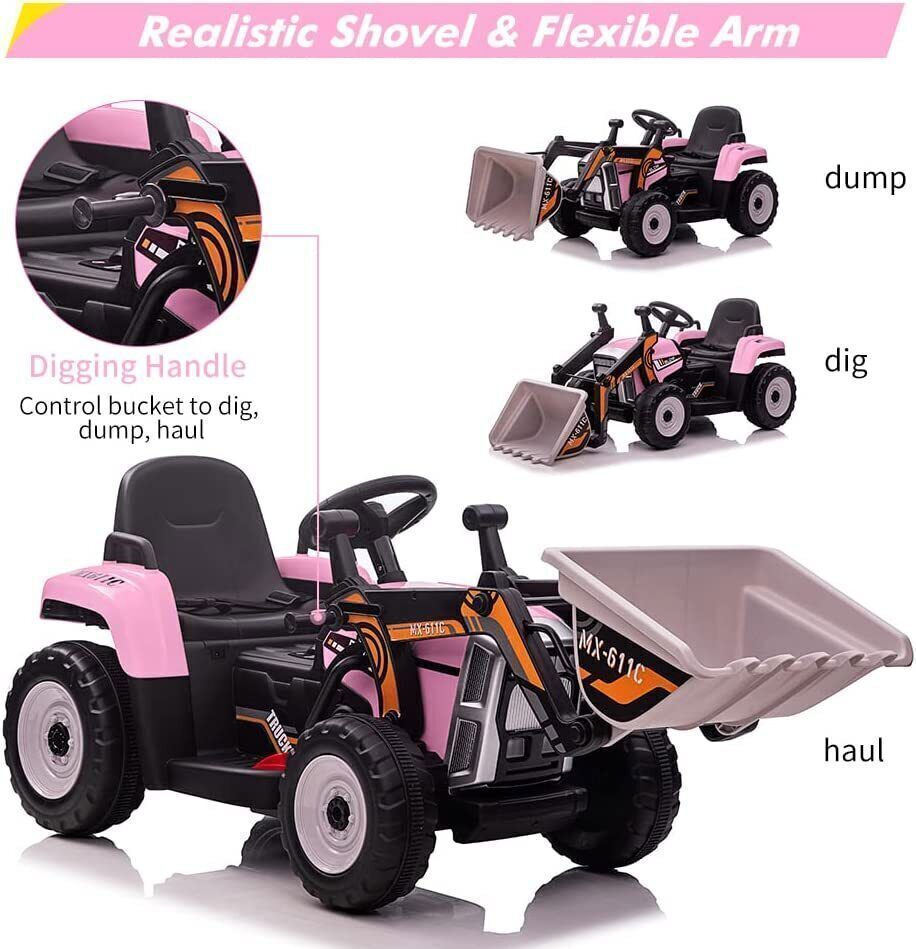 12V RC Excavator Ride-On Tractor with Music, Headlights, and Horn for Kids