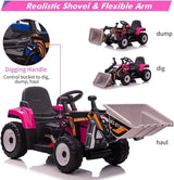 12V RC Excavator Ride-On Tractor with Music, Headlights, and Horn for Kids