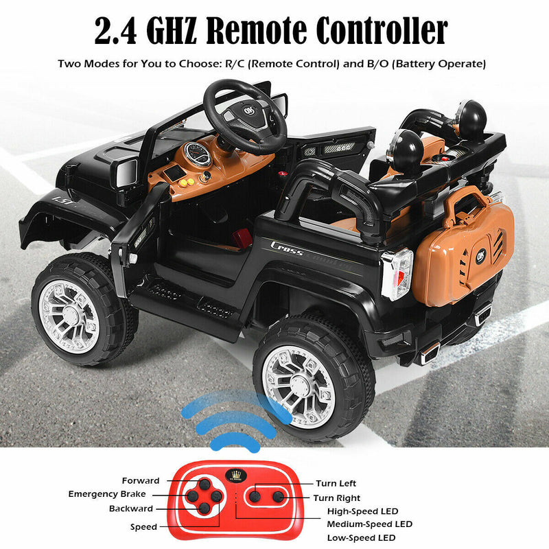 12V RC Remote Control Black Truck Car for Kids - Electric Ride-On Fun!