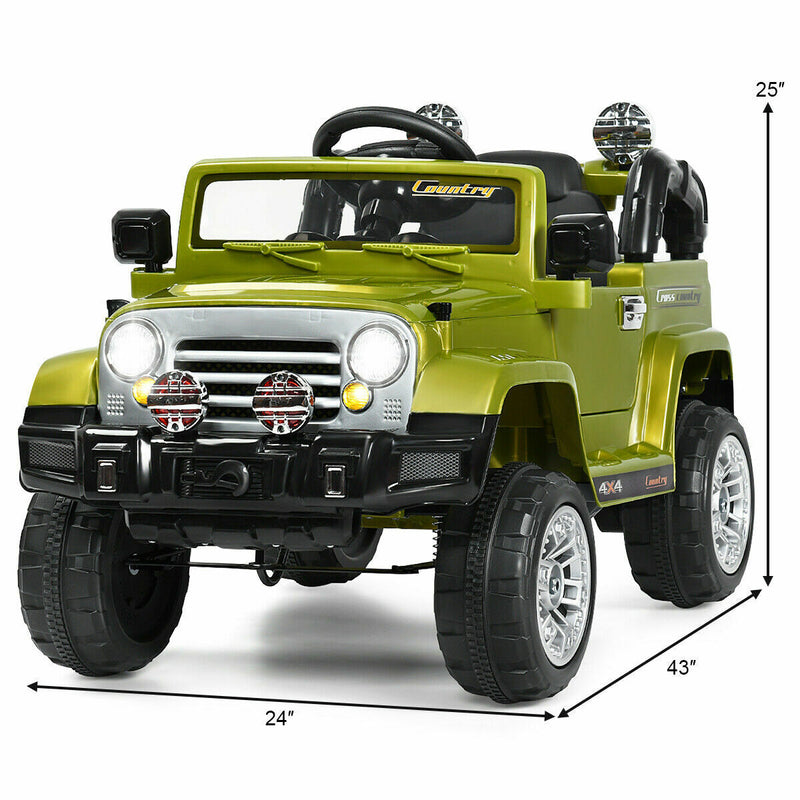 12V RC Remote Control Green Truck Car for Kids - Electric Ride On Toy