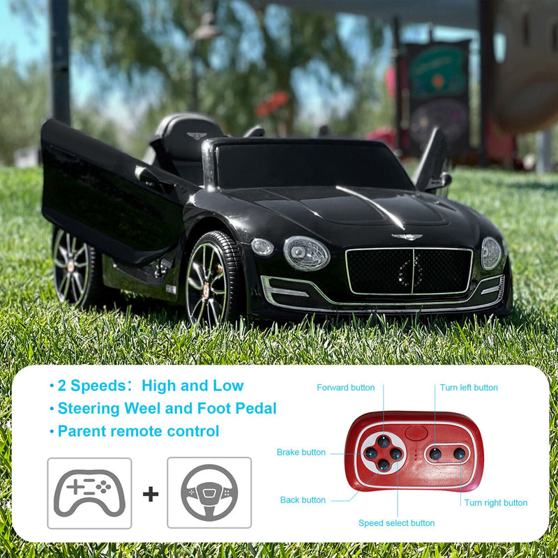 Premium Bentley Style Kids Electric Ride On Car with LED Lights and Remote Control - Black