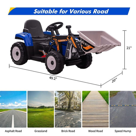 12V Remote Control Excavator Ride-On Car for Kids with EVA Tires - Blue
