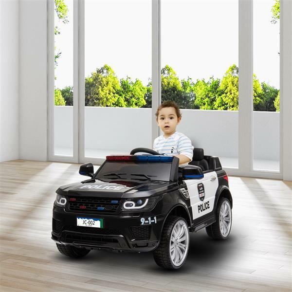12V Remote Control Police SUV Ride-On Car with LED Lights, Music, and Horn for Kids