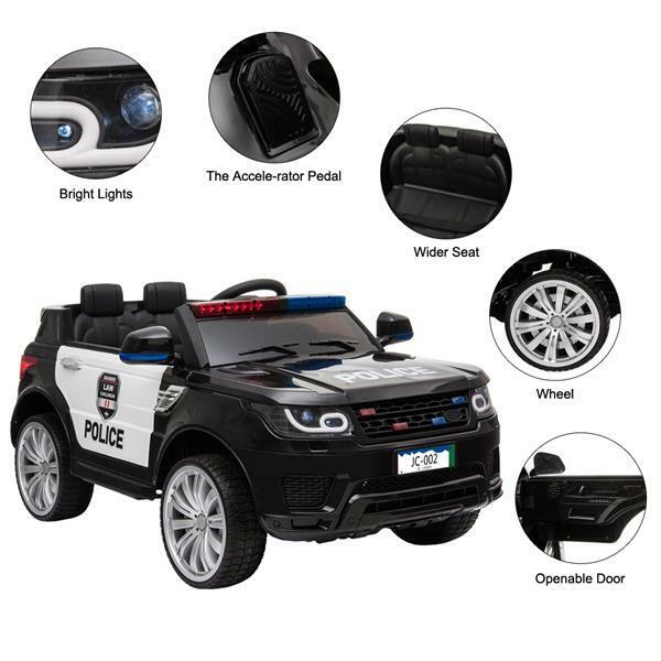 12V Remote Control Police SUV Ride-On Car with LED Lights, Music, and Horn for Kids