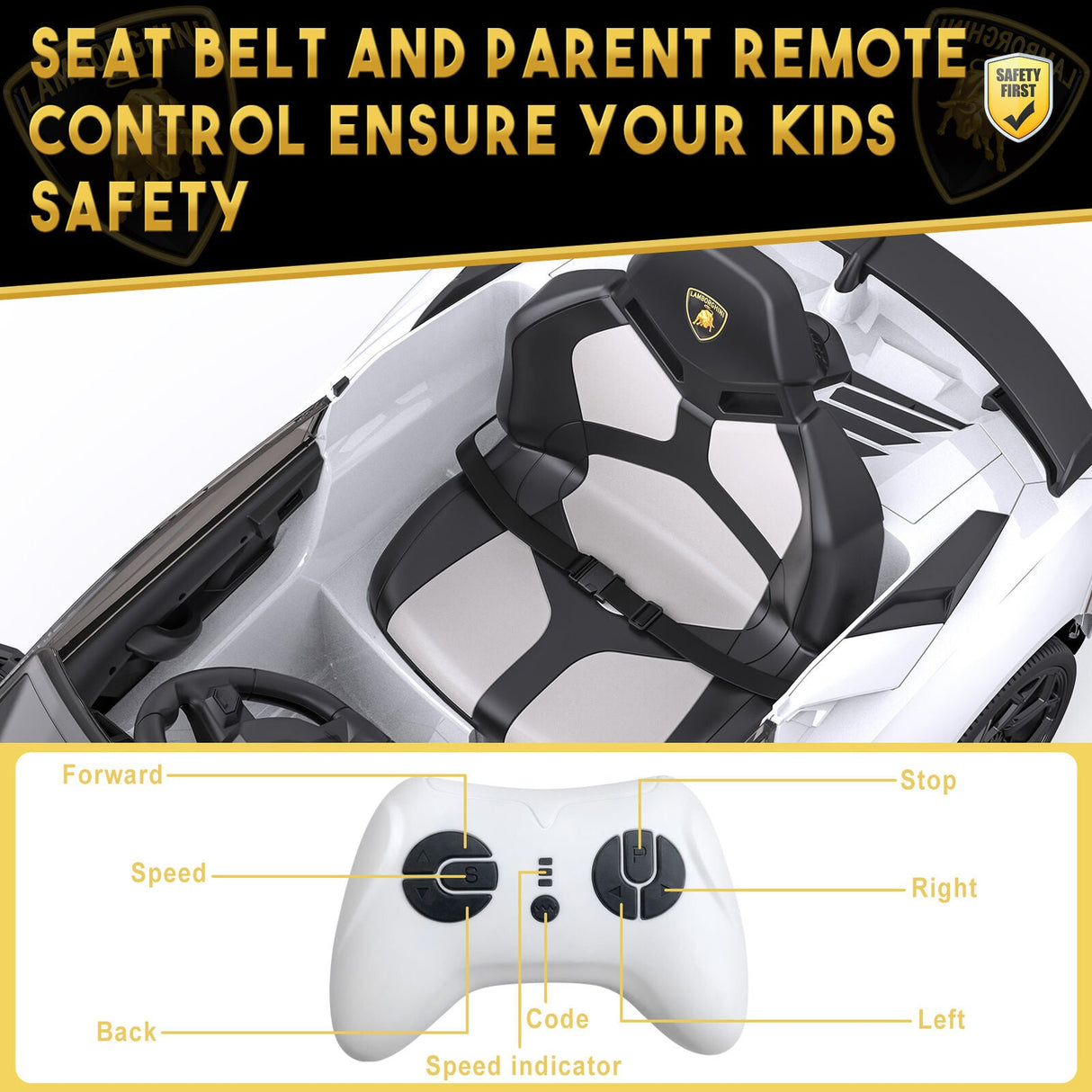 12V Remote Control Ride On Car for Kids with 3 Speeds and Rechargeable 25W Motors