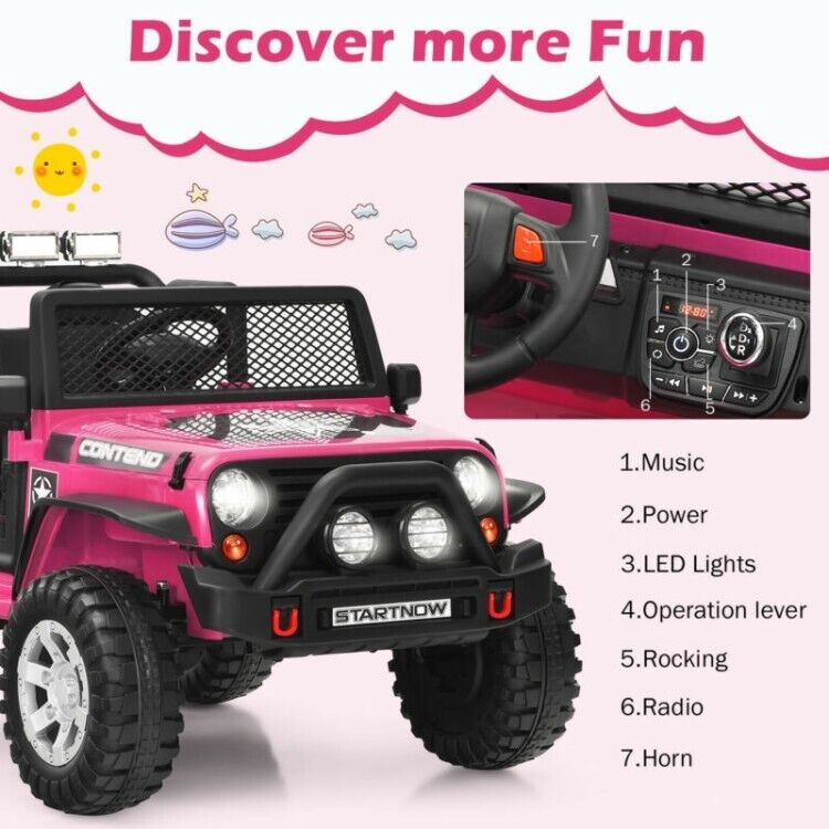 12V Remote Control Ride-On Truck with LED Lights, Music, and Double Doors - 2 Seater