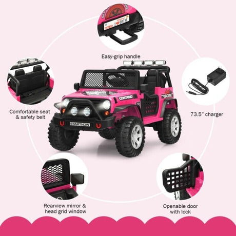 12V Remote Control Ride-On Truck with LED Lights, Music, and Double Doors - 2 Seater