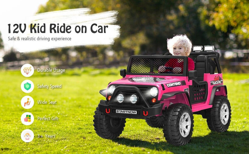 12V Remote Control Ride-On Truck with LED Lights, Music, and Double Doors - 2 Seater