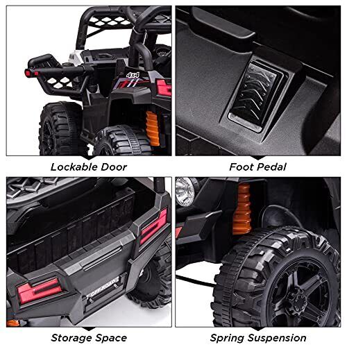 12V Ride On Car Truck Toy with LED Lights, Music, and Seat Belt - Perfect Xmas Gift for Kids with Remote Control