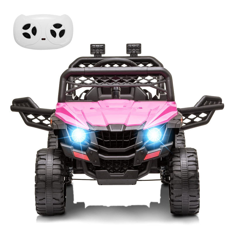12V Ride On Car Truck Toy with LED Lights, Music, and Seat Belt - Perfect Xmas Gift for Kids with Remote Control