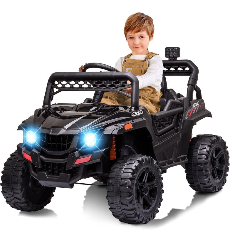 12V Ride On Car Truck Toy with LED Lights, Music, and Seat Belt - Perfect Xmas Gift for Kids with Remote Control