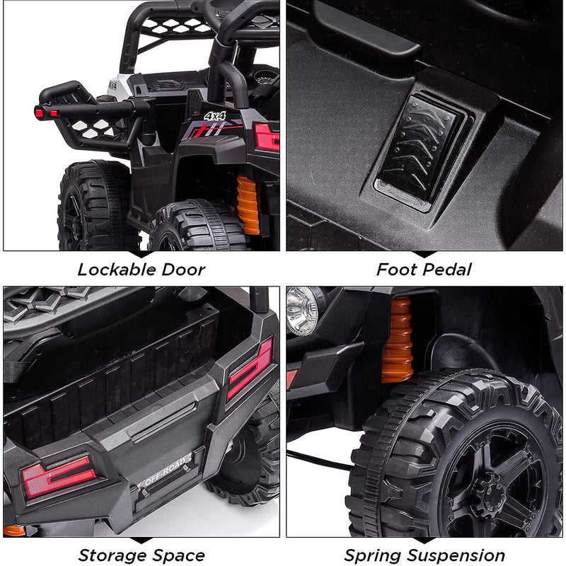 12V Ride-On Car Truck Toy with Remote Control, LED Lights, USB & AUX Ports, and Music Player
