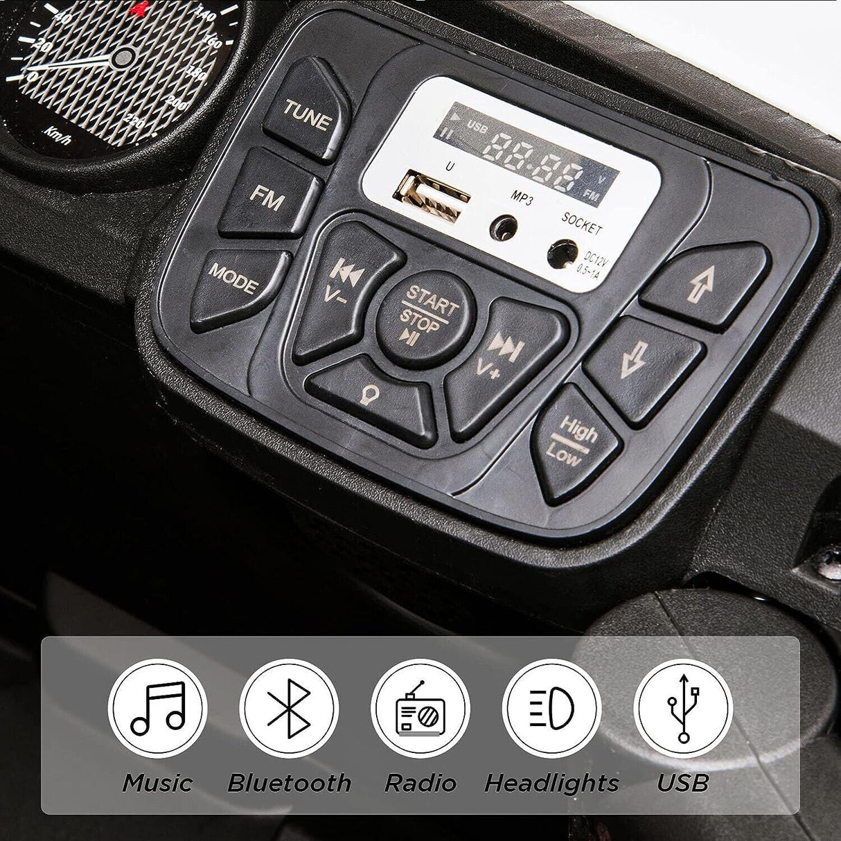 12V Ride-On Car Truck Toy with Remote Control, LED Lights, USB & AUX Ports, and Music Player