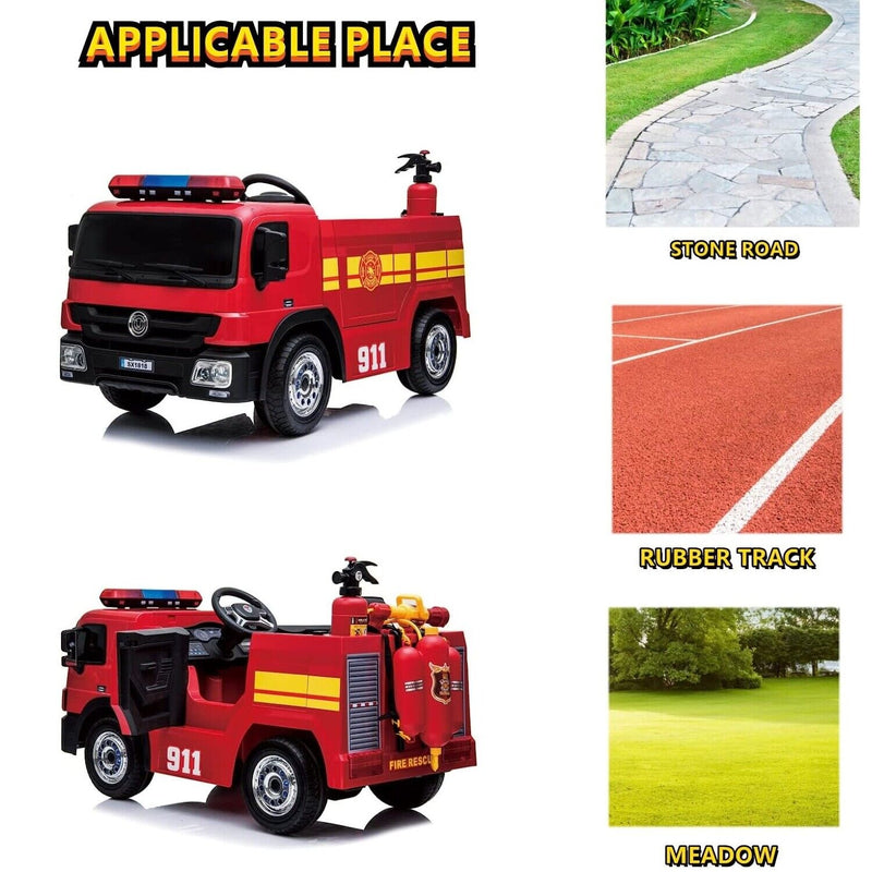 12V Ride-On Fire Truck Toy Car with Remote Control for Kids Ages 3-6