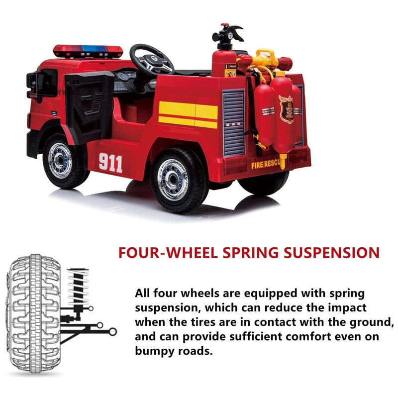 12V Ride-On Fire Truck Toy Car with Remote Control for Kids Ages 3-6