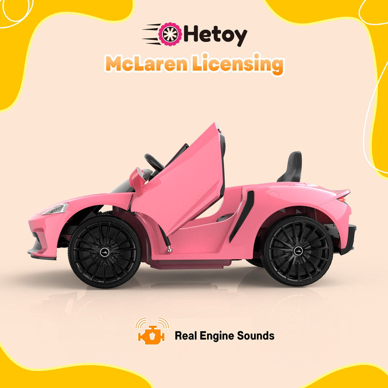 12V Sports Car for Kids with 2 Speeds, Parental Control, Sound Effects, and LED Lights