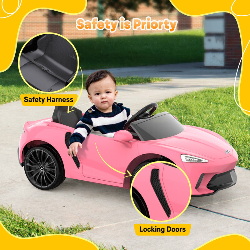 12V Sports Car for Kids with 2 Speeds, Parental Control, Sound Effects, and LED Lights