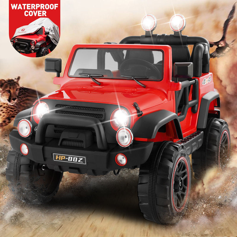 12V Two-Seater Electric Kids Ride On Car Truck with LED Lights, Music, Cover, and Remote Control