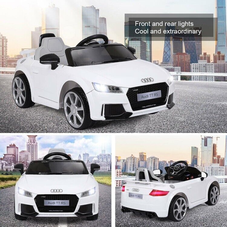 12V White Electric Ride-On Car for Kids with Remote Control and Music