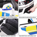 12V White Police Car Ride-On for Kids with Bluetooth Remote Control and LED Lights