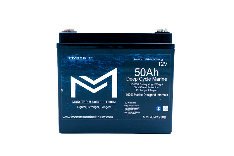 12v 50Ah Deep Cycle Lithium Marine Battery "Hyena" - Bluetooth - MML-CW1250B