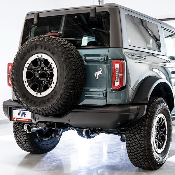 AWE Tuning 0FG Dual Rear Exit Exhaust with BashGuard and Diamond Black Tips | 2021+ Ford Bronco